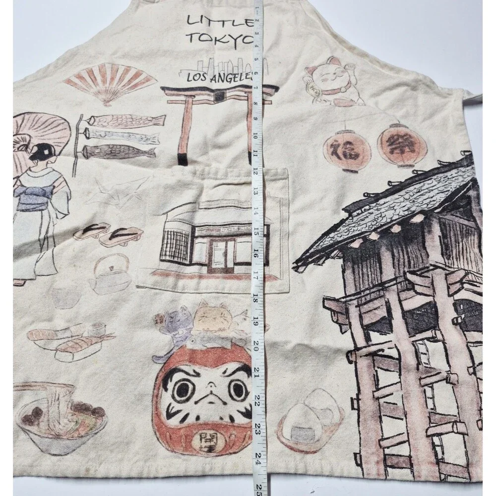 Little Tokyo Los Angeles Japanese Merch Souvenir Graphic Linen Kitchen Apron Euc